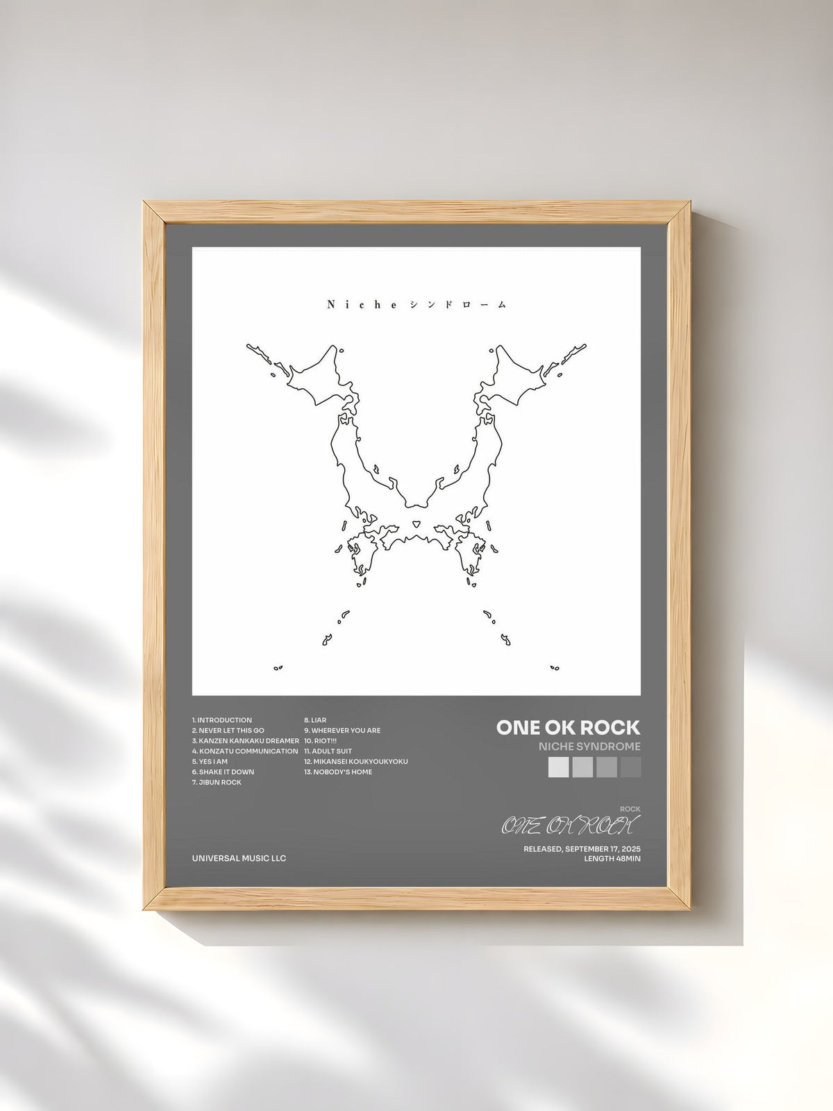 #bois Tableau de l'album Niche Syndrome de ONE OK ROCK, cadre en bois brut, imprimé et encadré en France