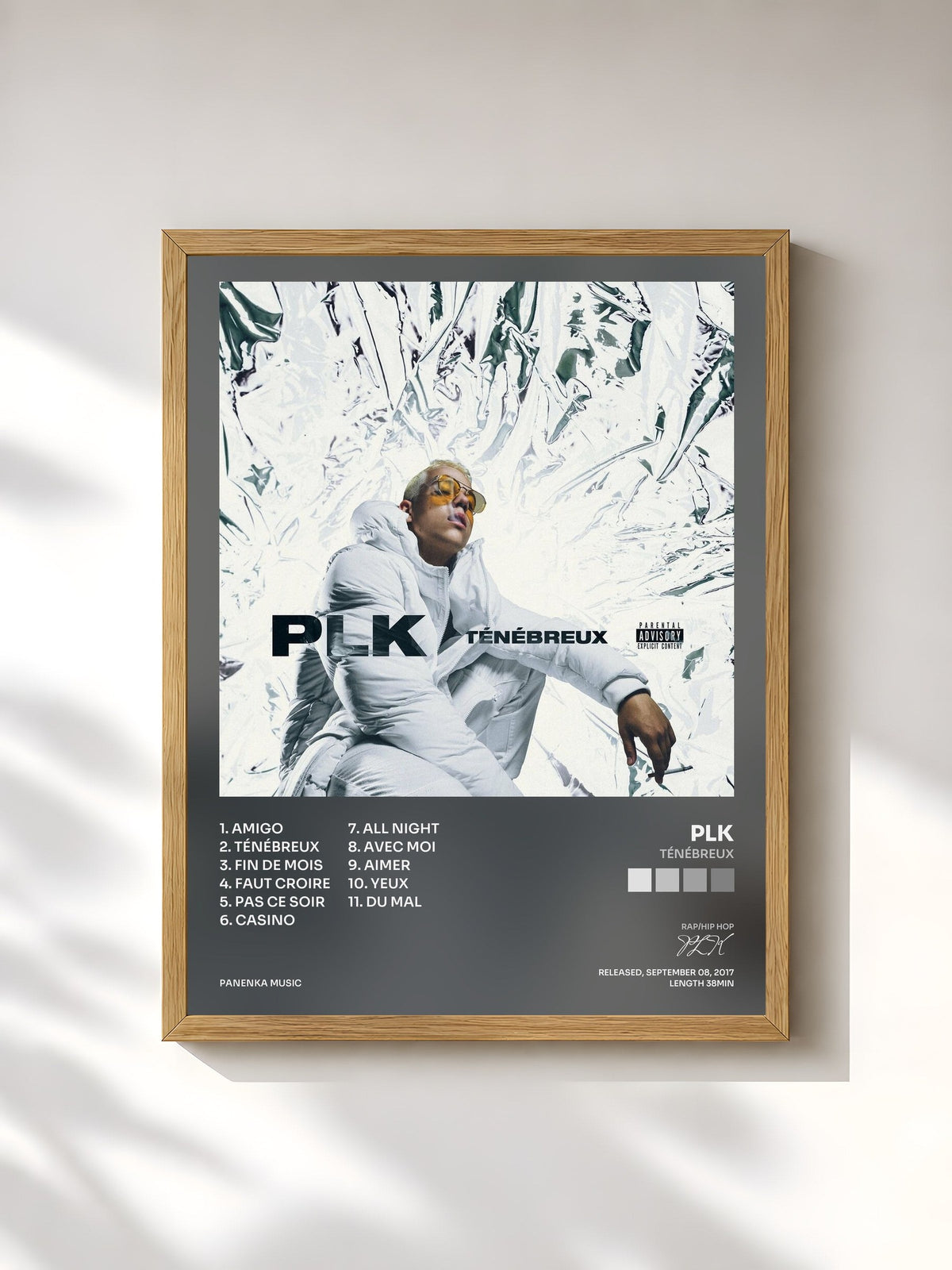 #bois Tableau de l'album Ténébreux de PLK, cadre en bois brut, imprimé et encadré en France