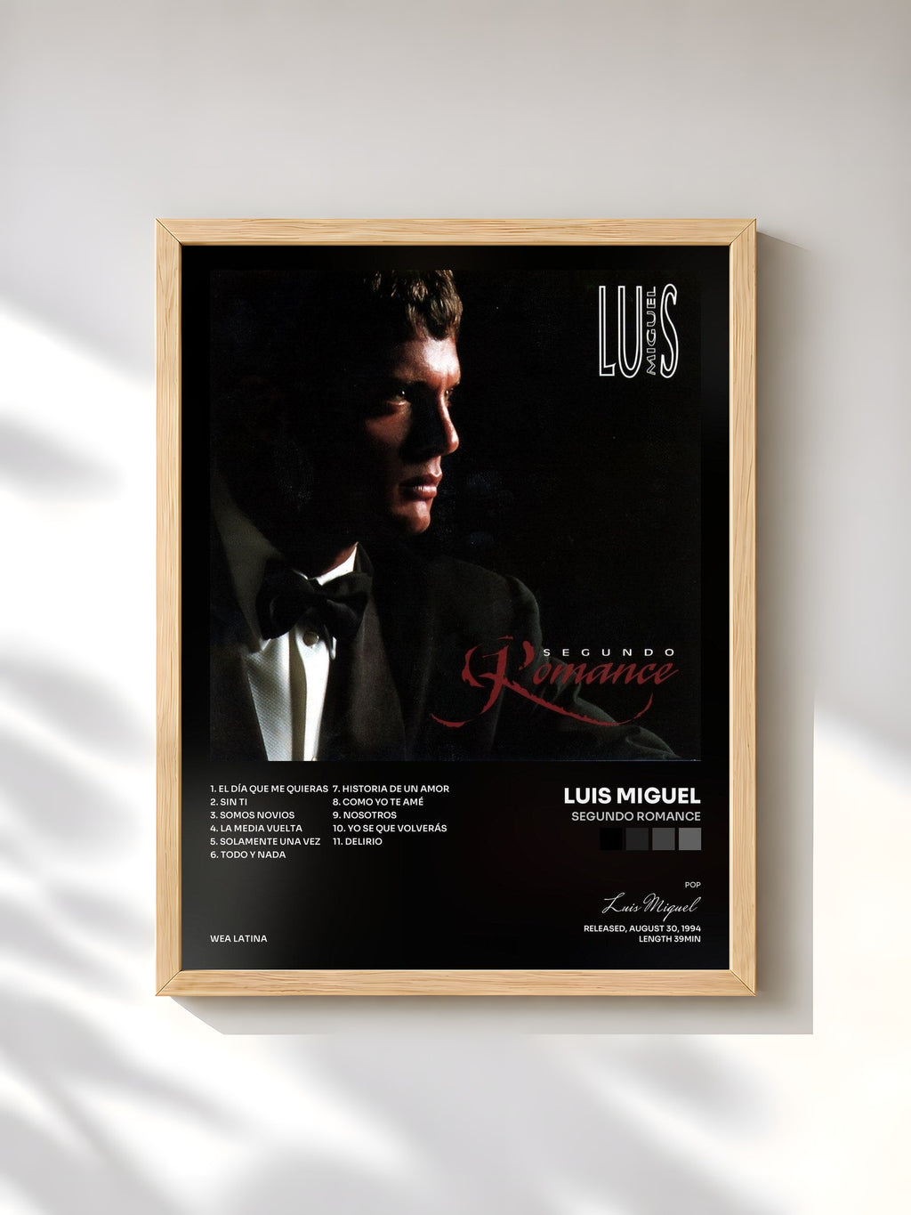 #bois Tableau de l'album Segundo Romance de Luis Miguel, cadre en bois brut, imprimé et encadré en France