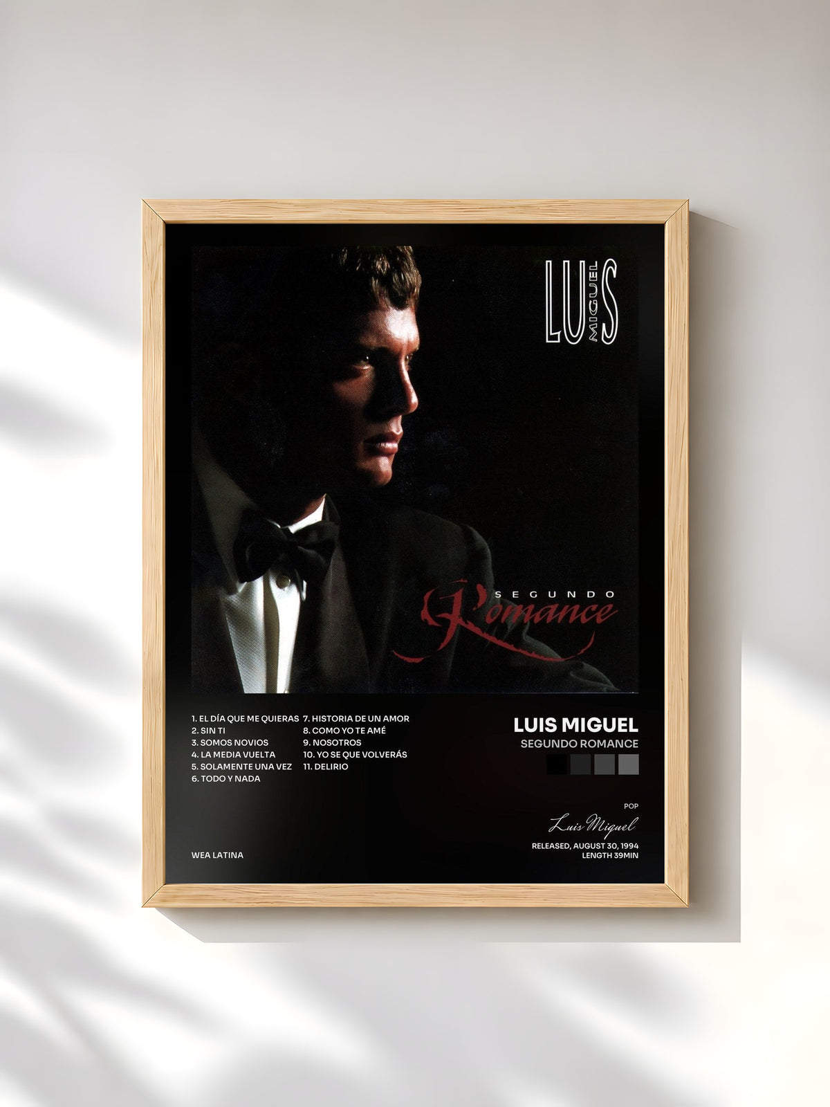 #bois Tableau de l'album Segundo Romance de Luis Miguel, cadre en bois brut, imprimé et encadré en France