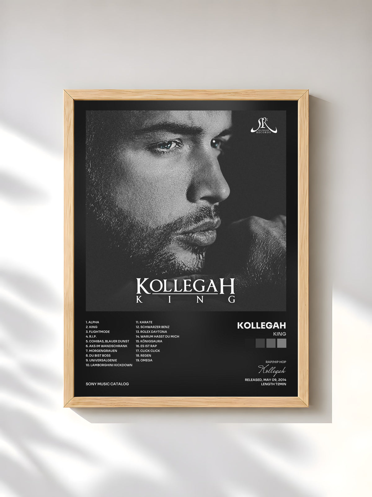 #bois Tableau de l'album King de Kollegah, cadre en bois brut, imprimé et encadré en France