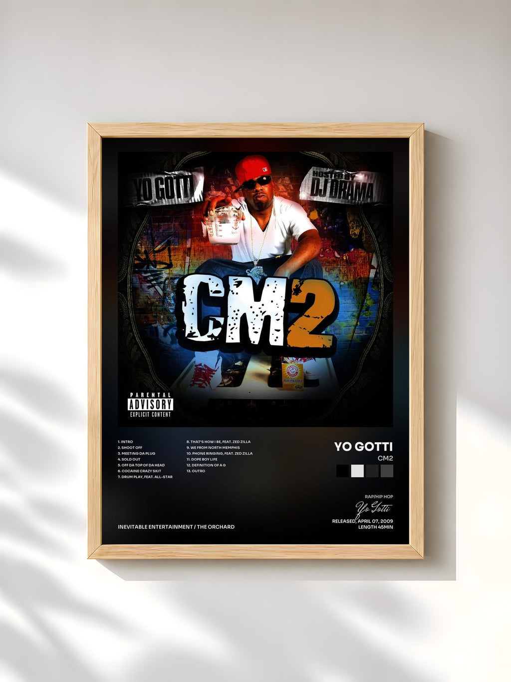 #bois Tableau de l'album CM2 de Yo Gotti, cadre en bois brut, imprimé et encadré en France