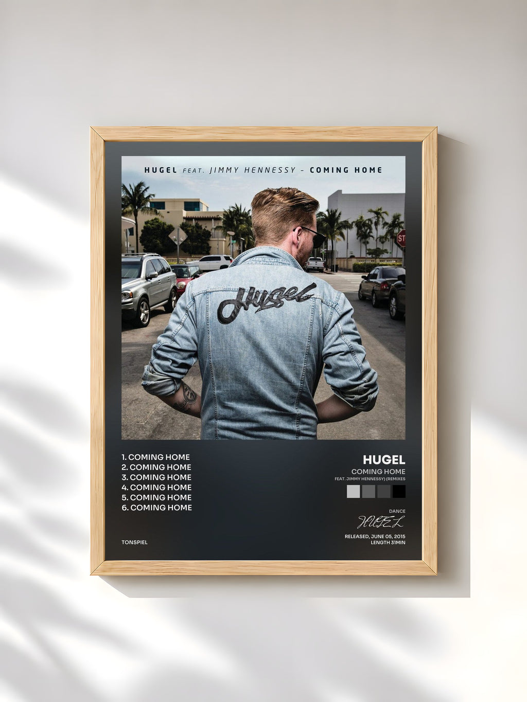 #bois Tableau de l'album Coming Home (feat. Jimmy Hennessy) (Remixes) de HUGEL, cadre en bois brut, imprimé et encadré en France