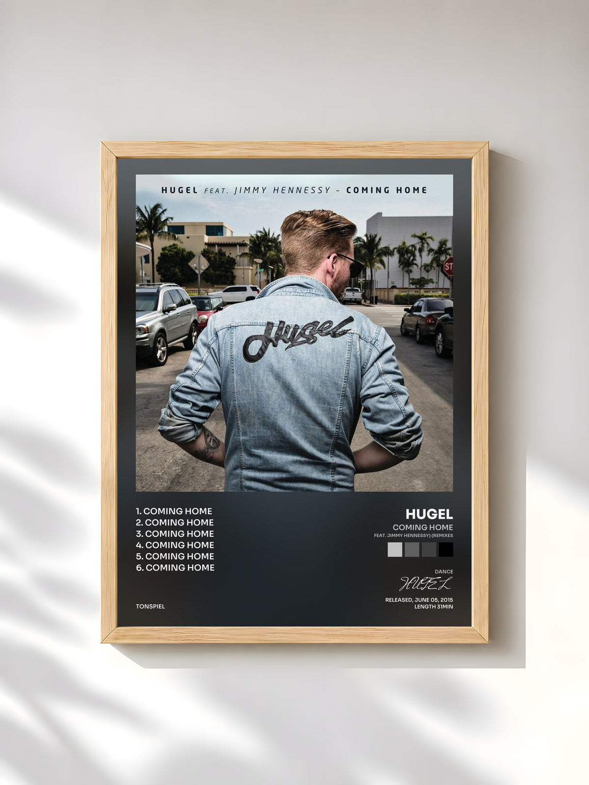 #bois Tableau de l'album Coming Home (feat. Jimmy Hennessy) (Remixes) de HUGEL, cadre en bois brut, imprimé et encadré en France