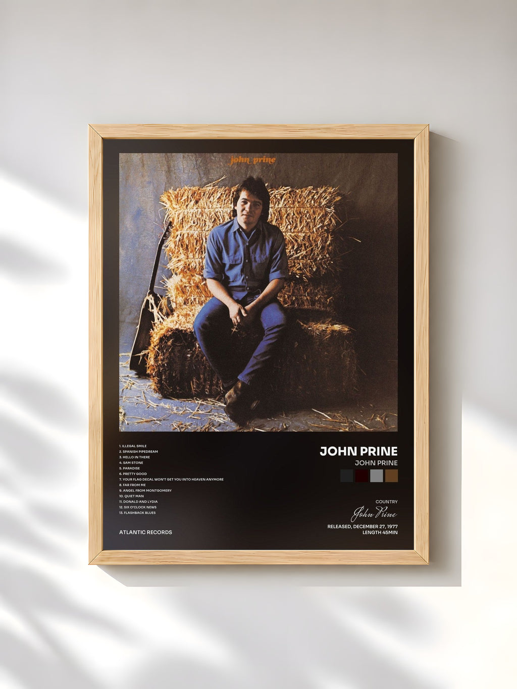 #bois Tableau de l'album John Prine de John Prine, cadre en bois brut, imprimé et encadré en France