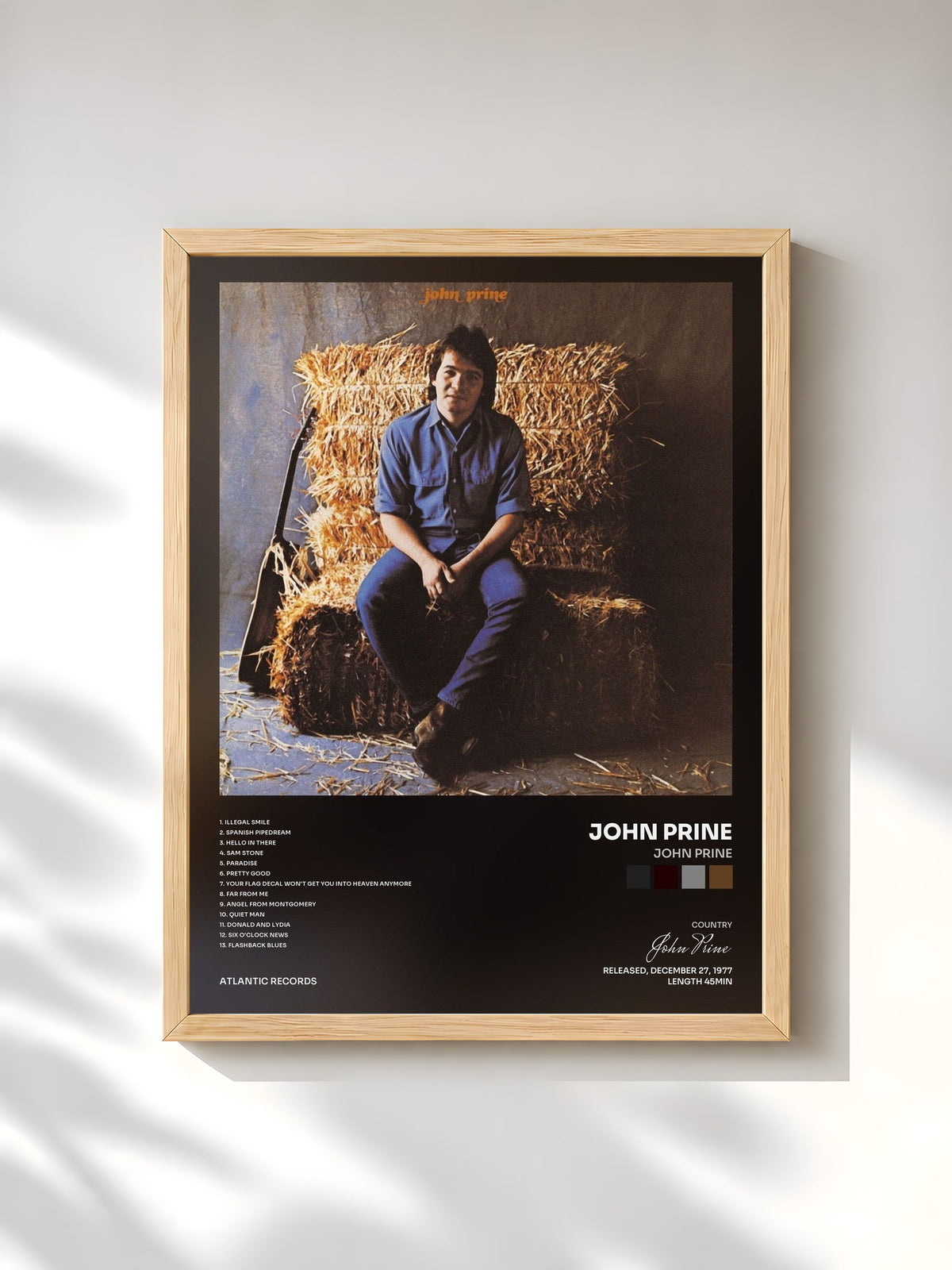 #bois Tableau de l'album John Prine de John Prine, cadre en bois brut, imprimé et encadré en France