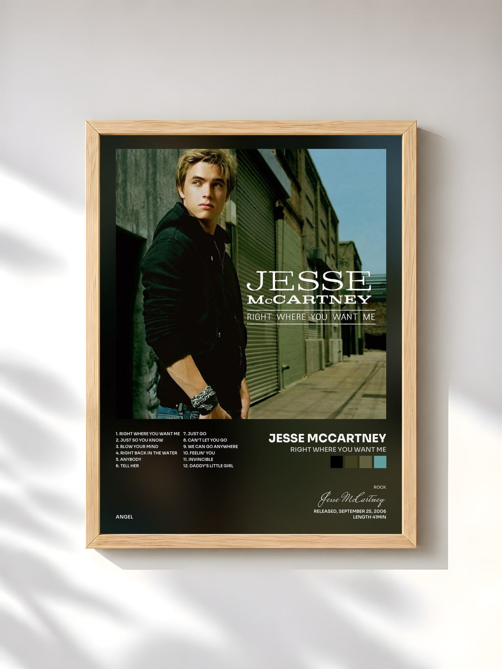 #bois Tableau de l'album Right Where You Want Me de Jesse McCartney, cadre en bois brut, imprimé et encadré en France