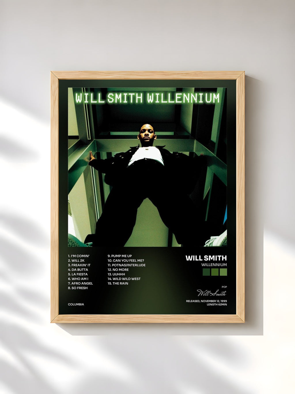 #bois Tableau de l'album Willennium de Will Smith, cadre en bois brut, imprimé et encadré en France
