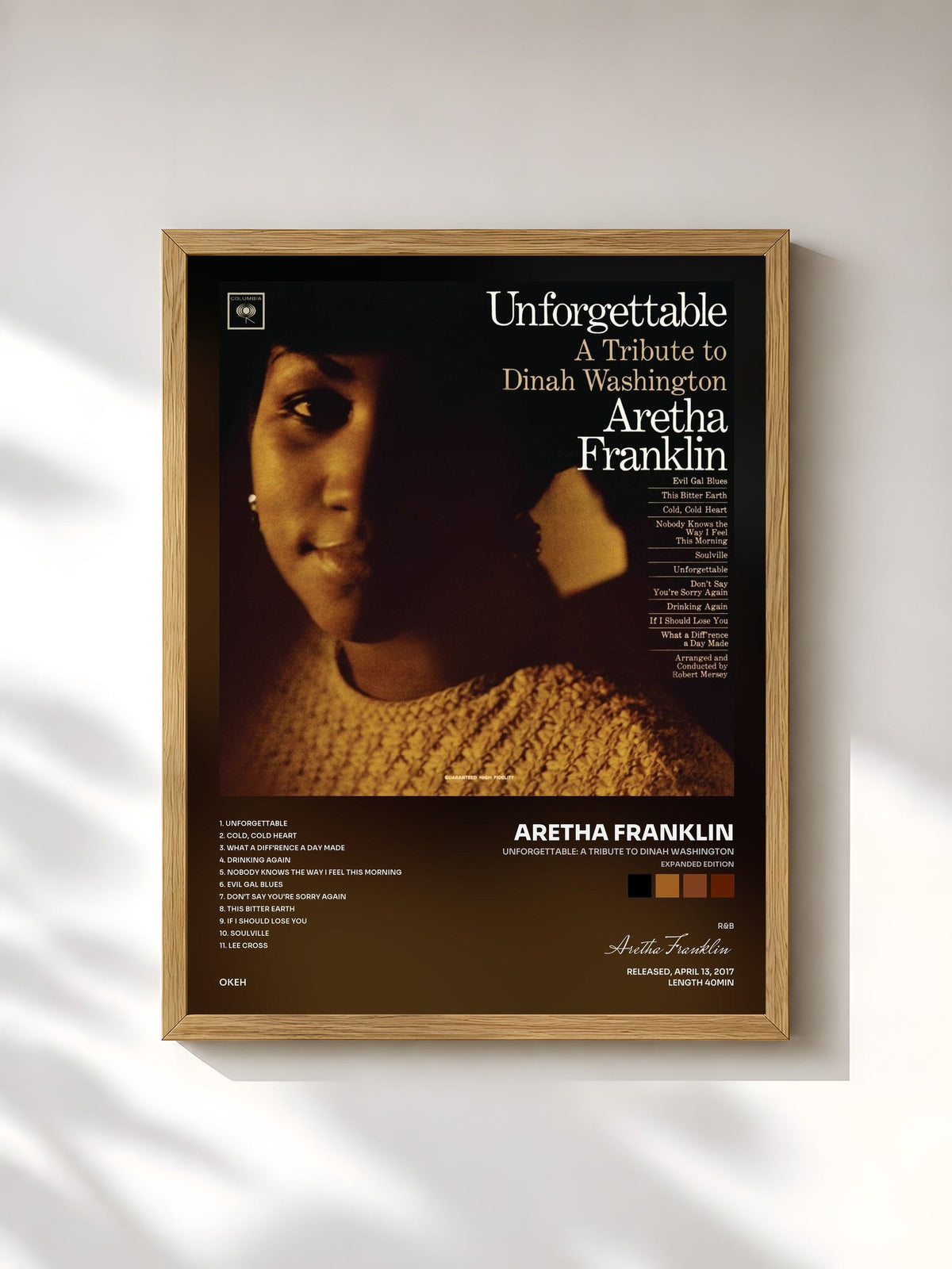#bois Tableau de l'album Unforgettable: A Tribute To Dinah Washington (Expanded Edition) de Aretha Franklin, cadre en bois brut, imprimé et encadré en France