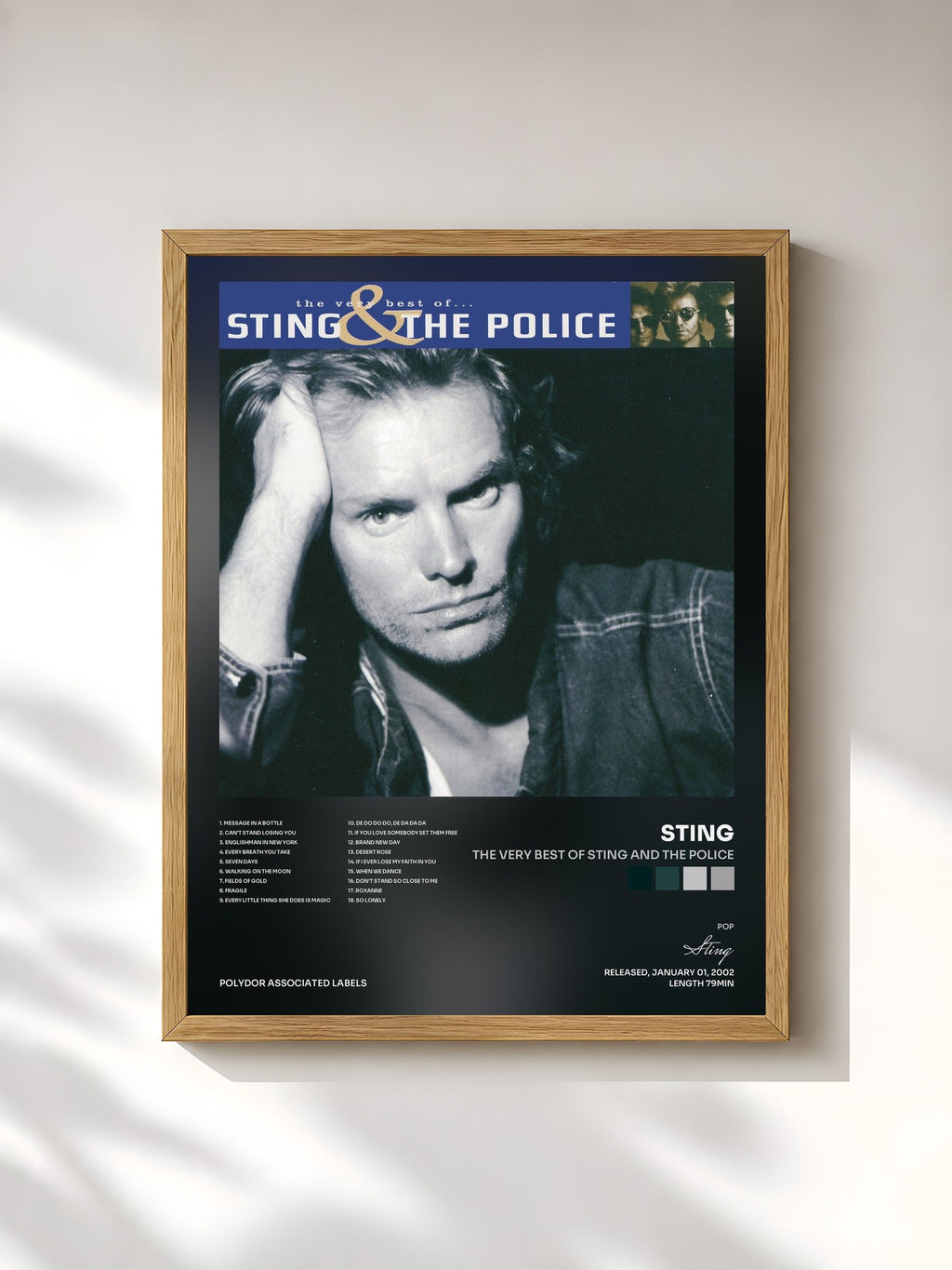 #bois Tableau de l'album The Very Best Of Sting And The Police de Sting, cadre en bois brut, imprimé et encadré en France