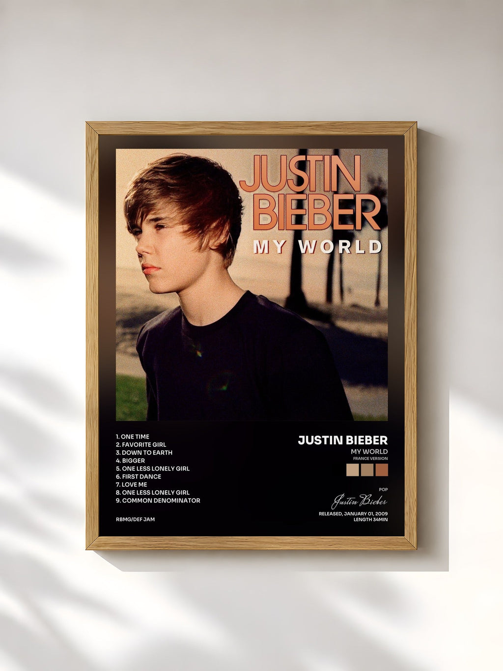 #bois Tableau de l'album My World (France Version) de Justin Bieber, cadre en bois brut, imprimé et encadré en France