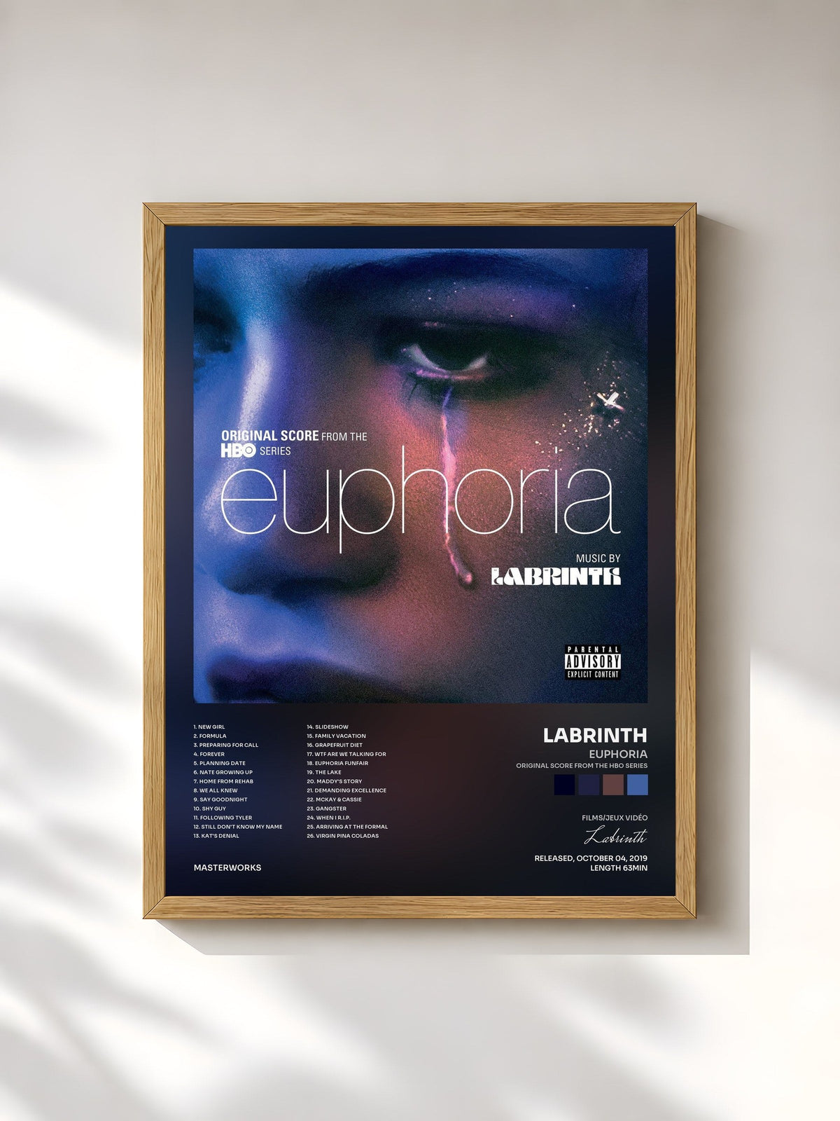 #bois Tableau de l'album Euphoria (Original Score from the HBO Series) de Labrinth, cadre en bois brut, imprimé et encadré en France