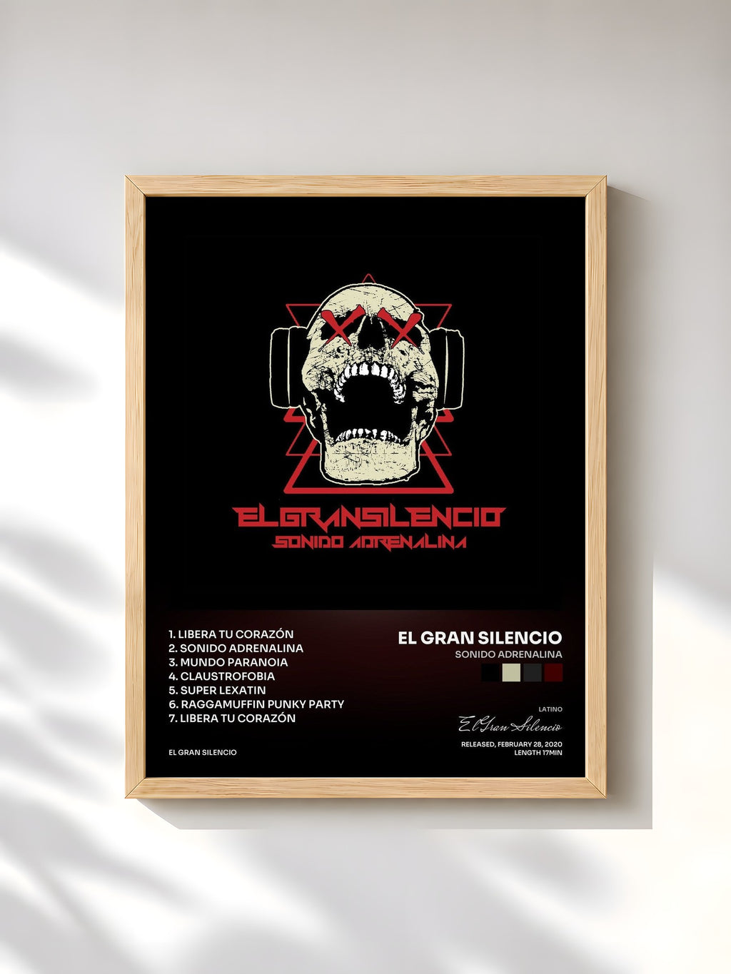 #bois Tableau de l'album Sonido Adrenalina de El Gran Silencio, cadre en bois brut, imprimé et encadré en France