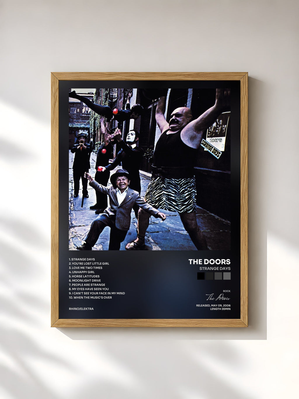 #bois Tableau de l'album Strange Days de The Doors, cadre en bois brut, imprimé et encadré en France