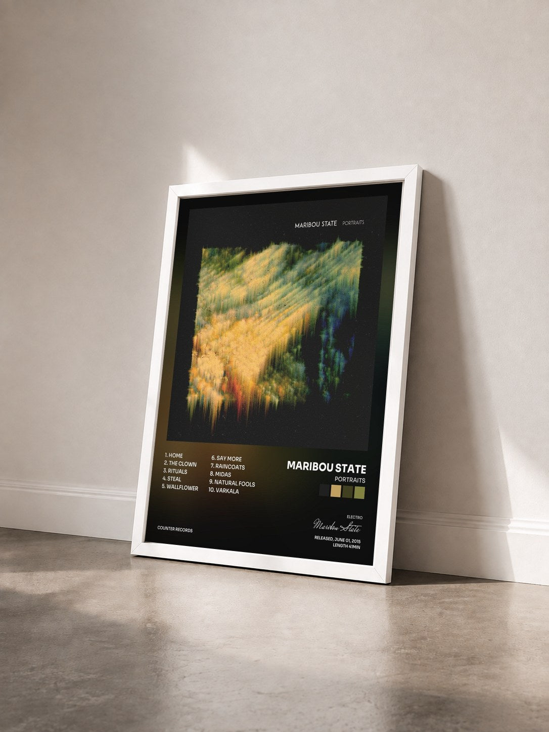 #blanc Tableau de l'album Portraits de Maribou State vu de trois quarts, cadre blanc
