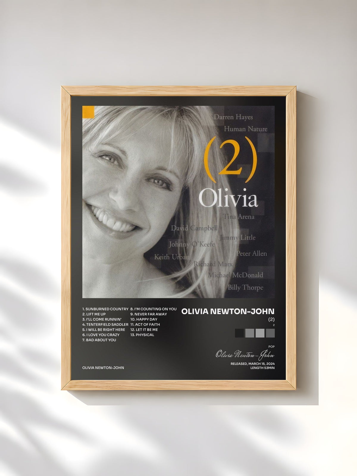 #bois Tableau de l'album (2) de Olivia Newton-John, cadre en bois brut, imprimé et encadré en France