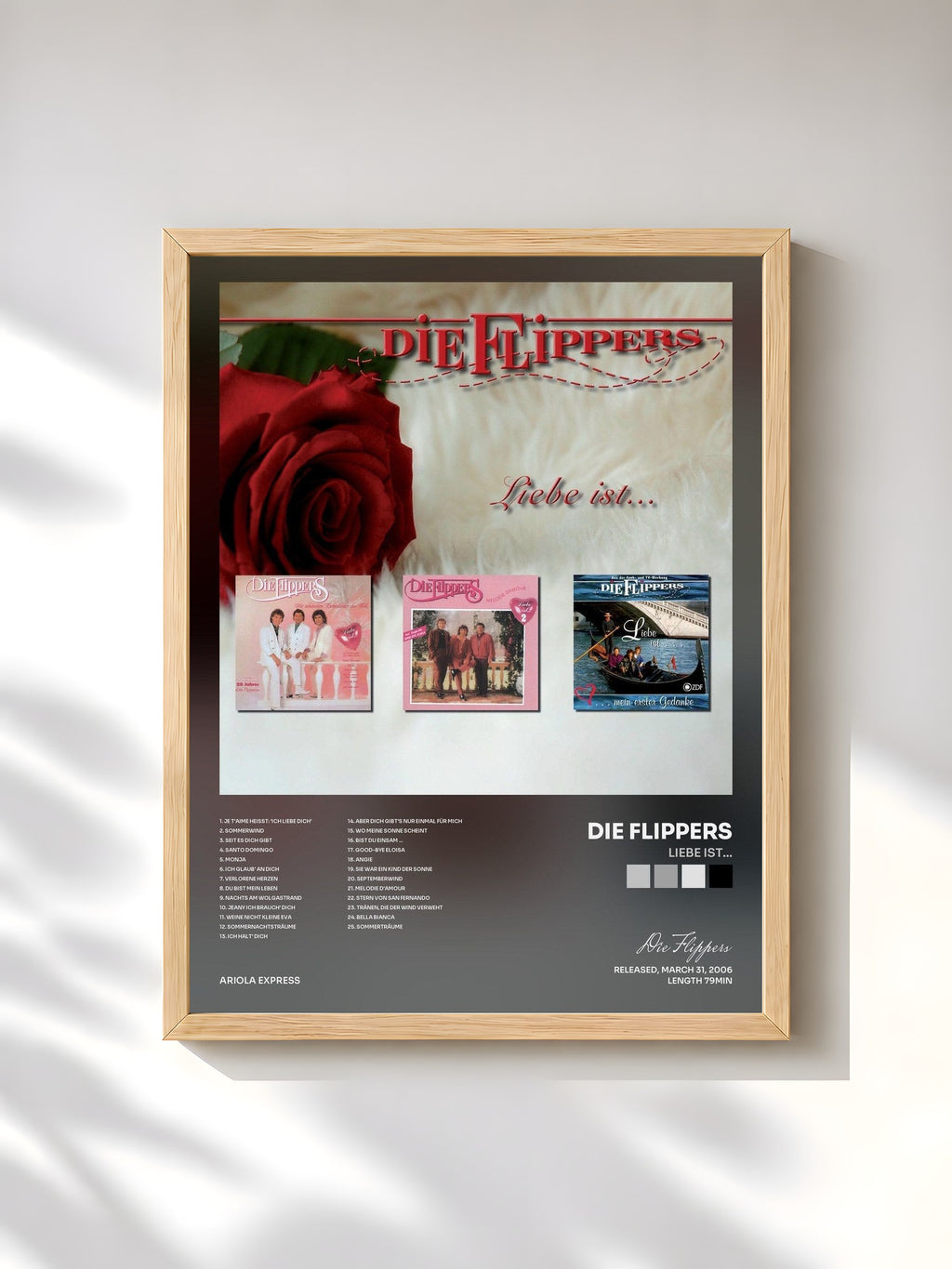 #bois Tableau de l'album Liebe ist... de Die Flippers, cadre en bois brut, imprimé et encadré en France