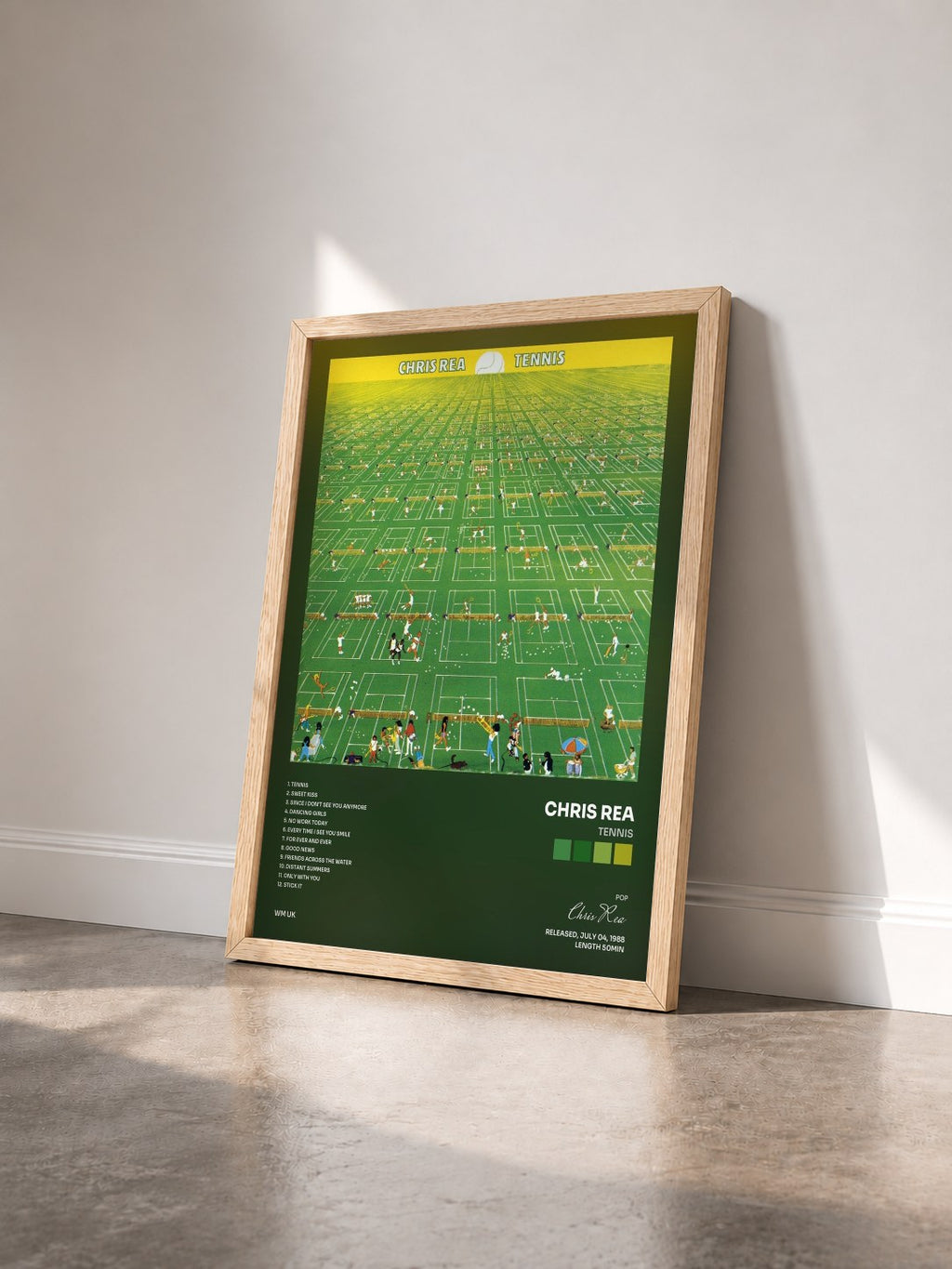 #bois Tableau de l'album Tennis de Chris Rea vu de trois quarts, cadre en bois brut