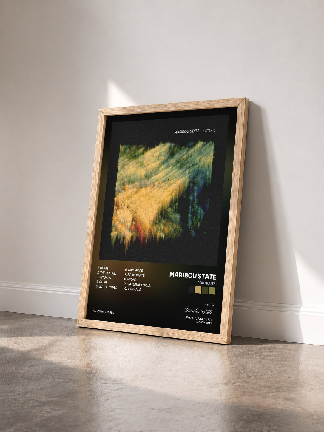 #bois Tableau de l'album Portraits de Maribou State vu de trois quarts, cadre en bois brut