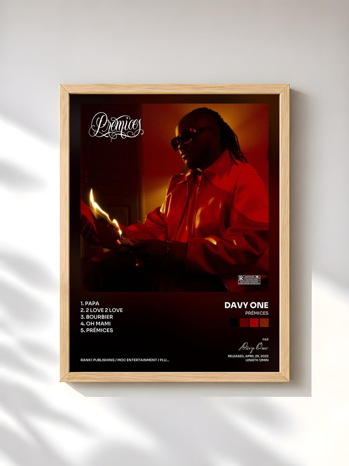 #bois Tableau de l'album Prémices de Davy One, cadre en bois brut, imprimé et encadré en France