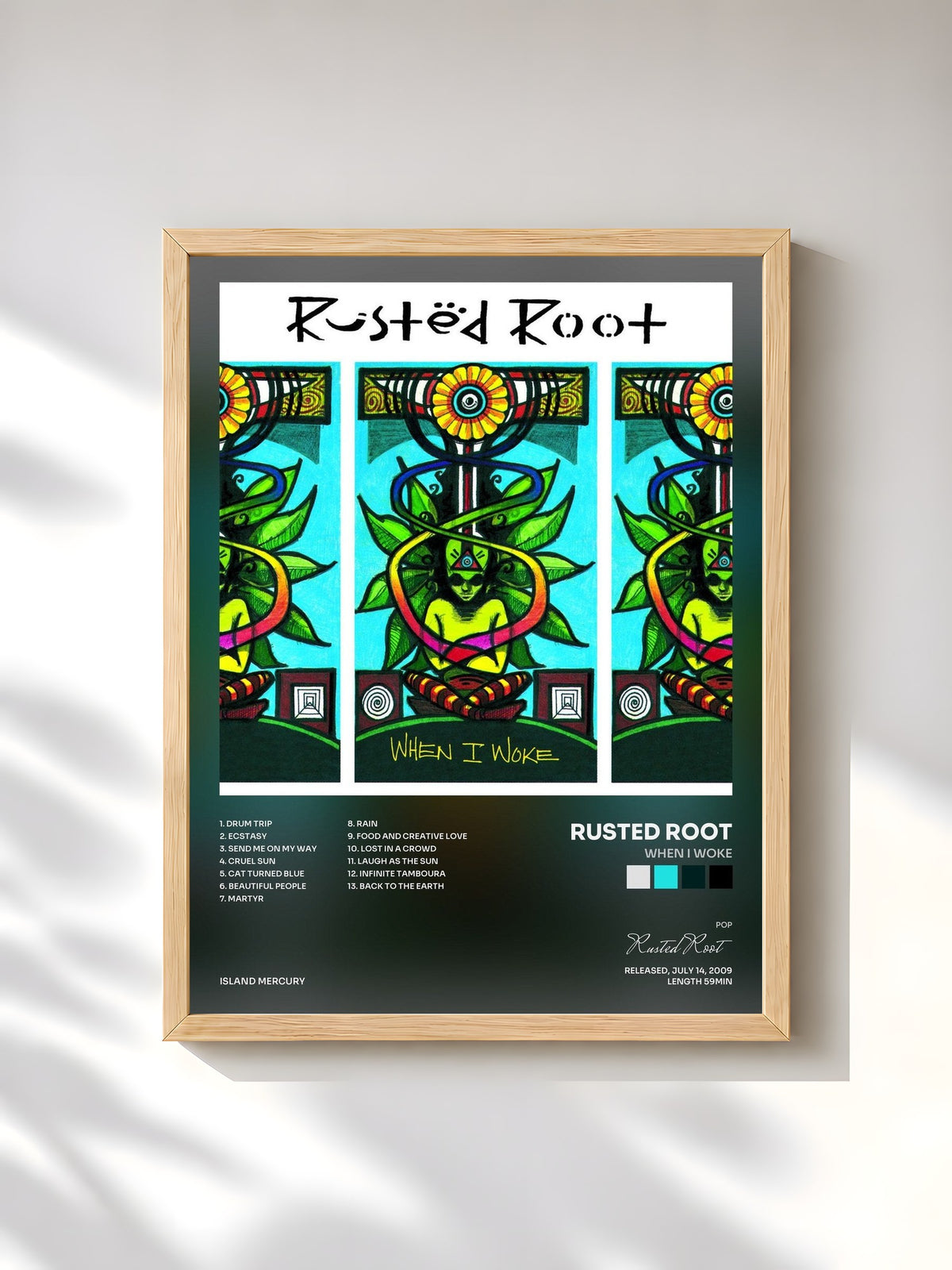 #bois Tableau de l'album When I Woke de Rusted Root, cadre en bois brut, imprimé et encadré en France