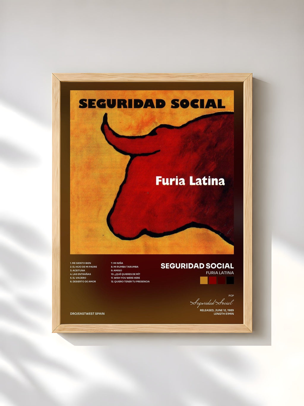 #bois Tableau de l'album Furia Latina de Seguridad Social, cadre en bois brut, imprimé et encadré en France
