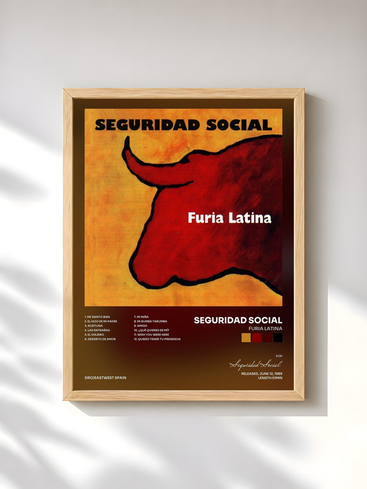 #bois Tableau de l'album Furia Latina de Seguridad Social, cadre en bois brut, imprimé et encadré en France