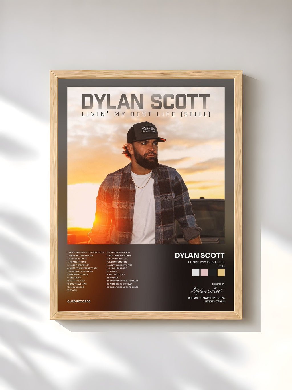 #bois Tableau de l'album Livin' My Best Life (Still) de Dylan Scott, cadre en bois brut, imprimé et encadré en France