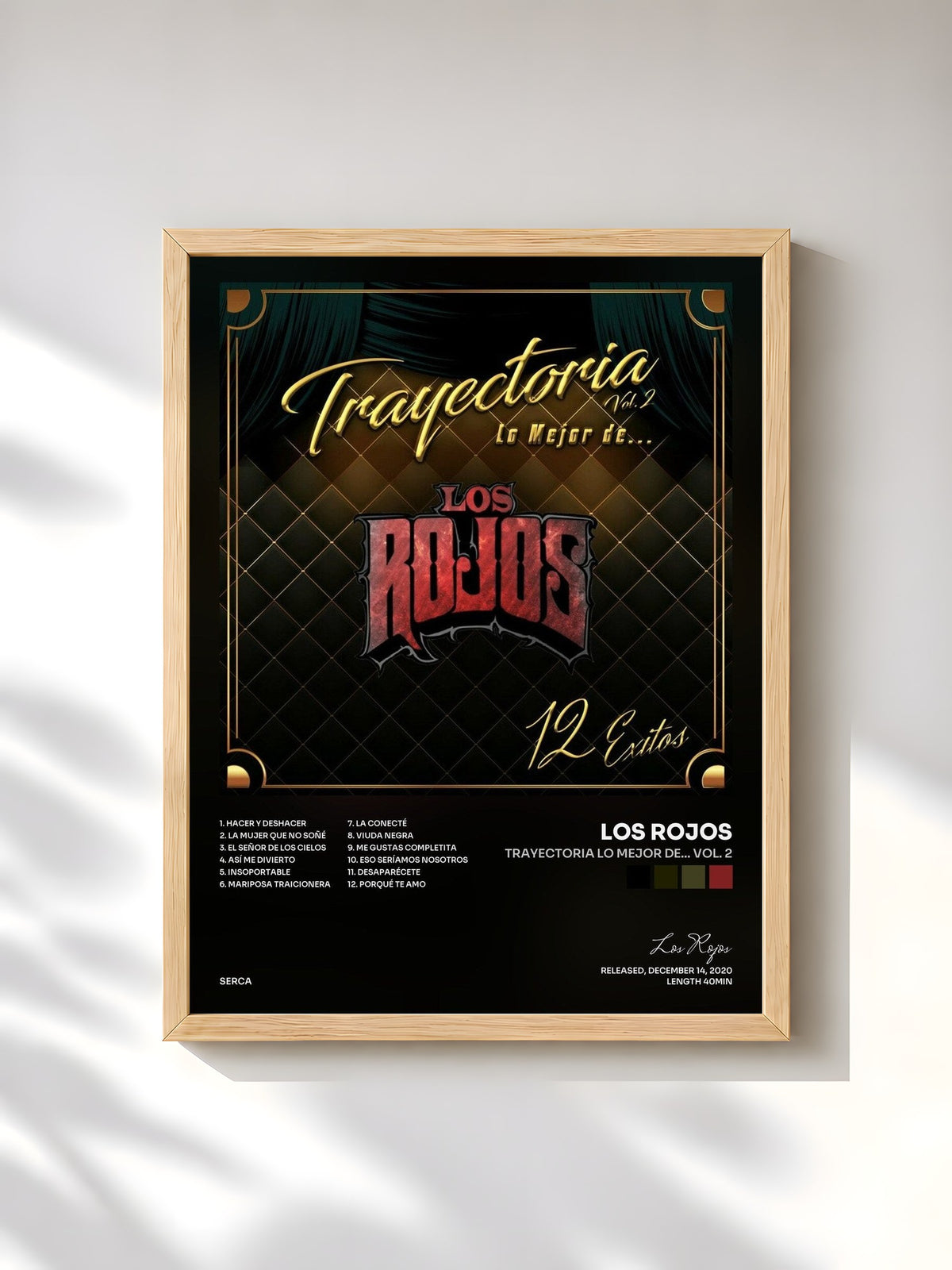 #bois Tableau de l'album Trayectoria Lo Mejor de... Vol. 2 de Los Rojos, cadre en bois brut, imprimé et encadré en France