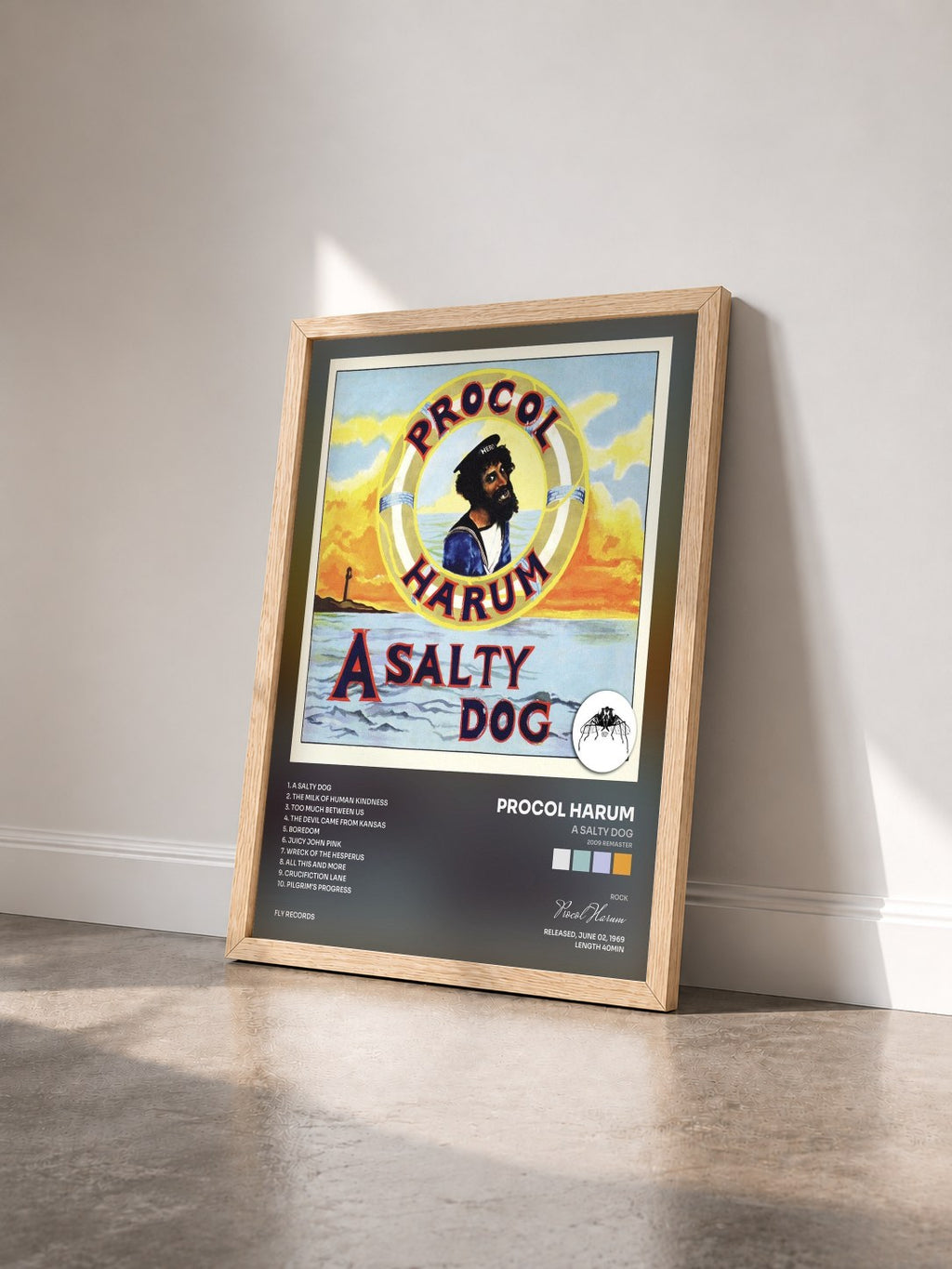 #bois Tableau de l'album A Salty Dog (2009 Remaster) de Procol Harum vu de trois quarts, cadre en bois brut