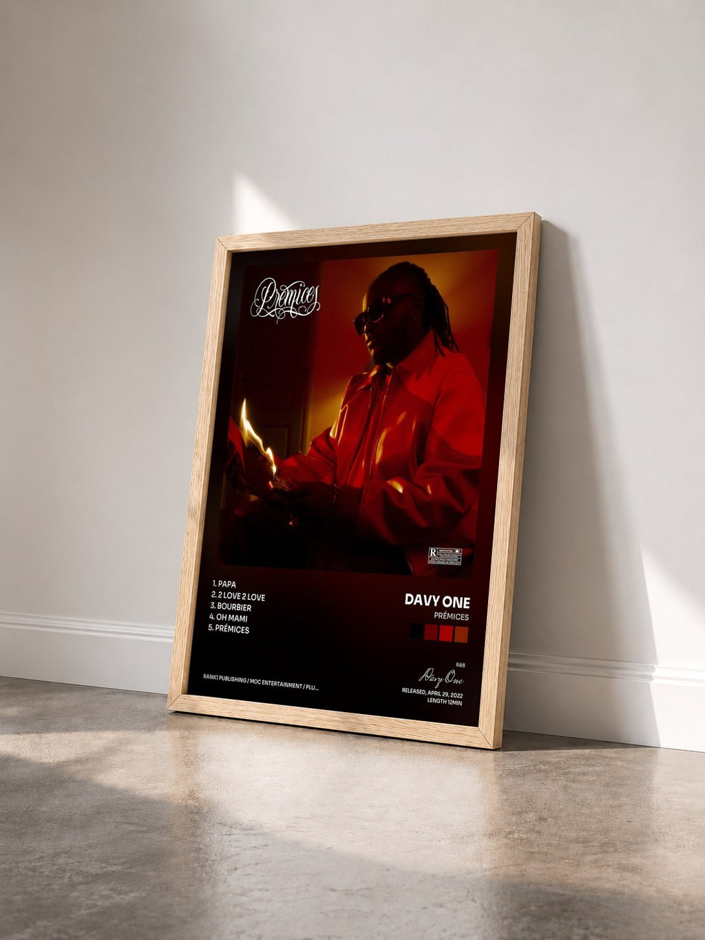 #bois Tableau de l'album Prémices de Davy One vu de trois quarts, cadre en bois brut