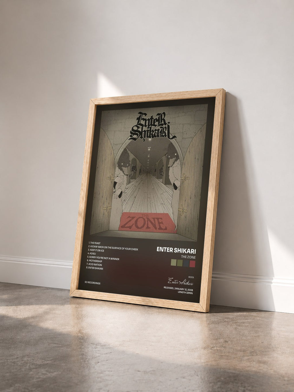 #bois Tableau de l'album The Zone de Enter Shikari vu de trois quarts, cadre en bois brut