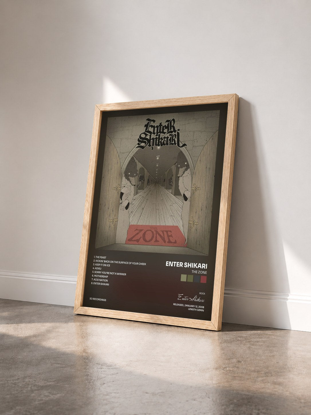 #bois Tableau de l'album The Zone de Enter Shikari vu de trois quarts, cadre en bois brut
