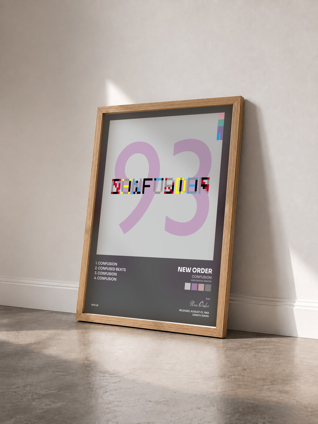 #bois Tableau de l'album Confusion (2020 Digital Master) de New Order vu de trois quarts, cadre en bois brut