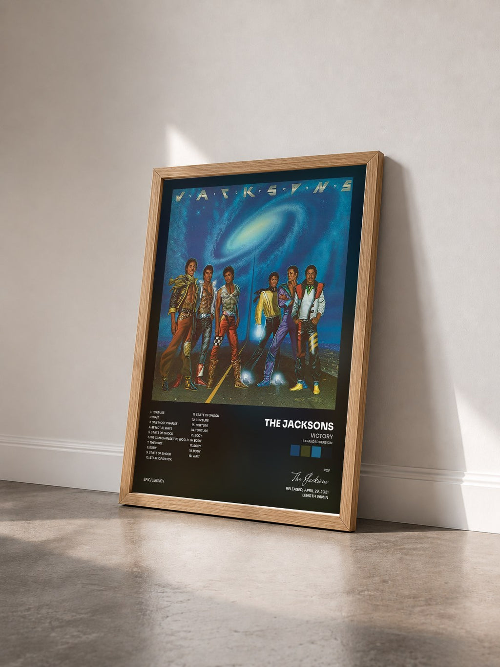 #bois Tableau de l'album Victory (Expanded Version) de The Jacksons vu de trois quarts, cadre en bois brut