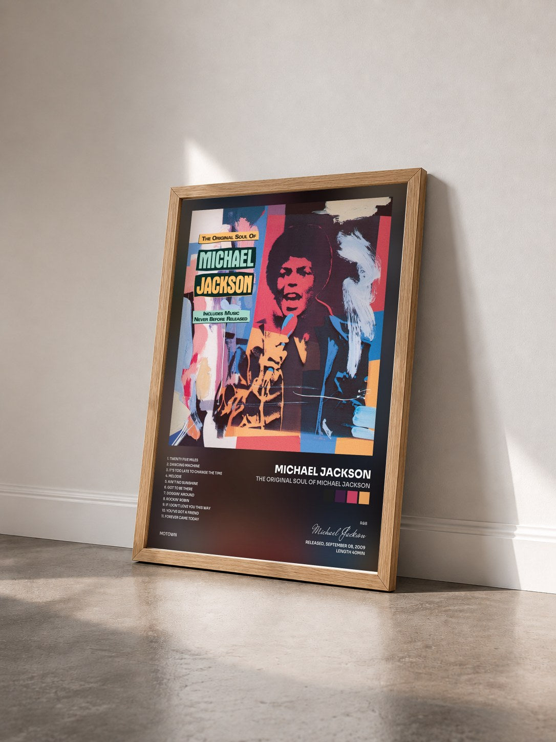 #bois Tableau de l'album The Original Soul Of Michael Jackson de Michael Jackson vu de trois quarts, cadre en bois brut