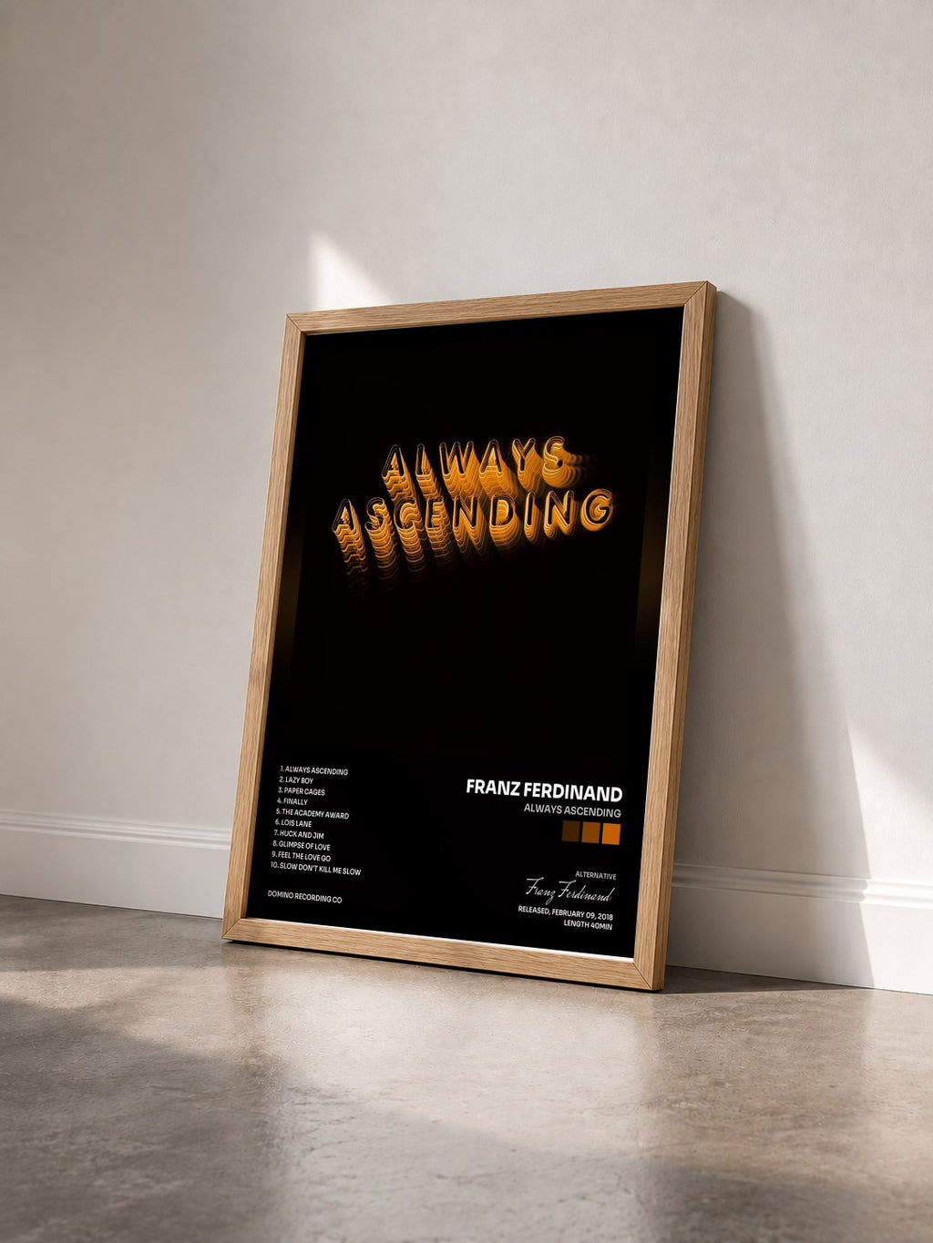 #bois Tableau de l'album Always Ascending de Franz Ferdinand vu de trois quarts, cadre en bois brut
