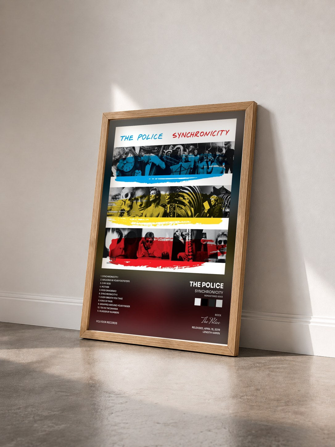 #bois Tableau de l'album Synchronicity (Remastered 2003) de The Police vu de trois quarts, cadre en bois brut
