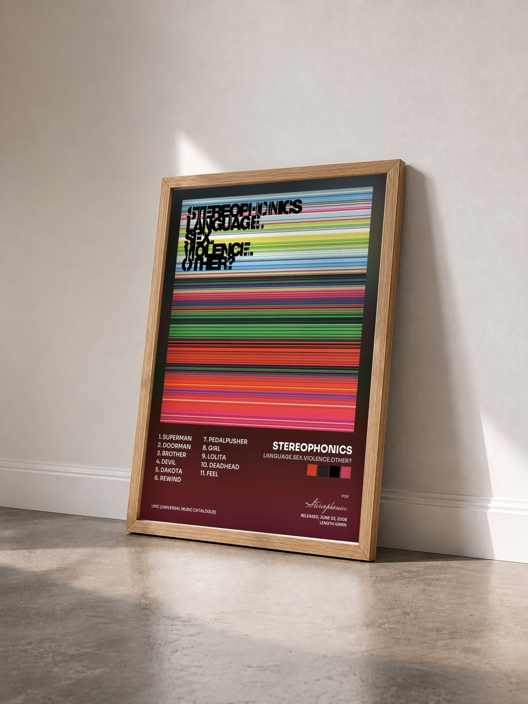 #bois Tableau de l'album Language.Sex.Violence.Other? de Stereophonics vu de trois quarts, cadre en bois brut