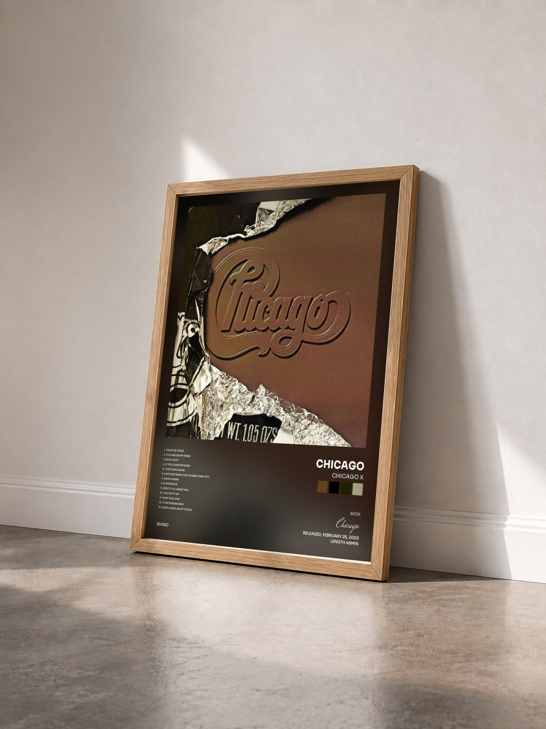 #bois Tableau de l'album Chicago X de Chicago vu de trois quarts, cadre en bois brut