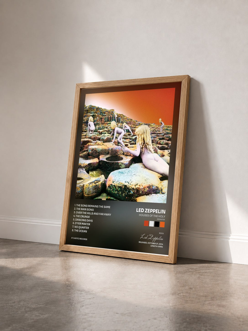 #bois Tableau de l'album Houses of the Holy (Remaster) de Led Zeppelin vu de trois quarts, cadre en bois brut