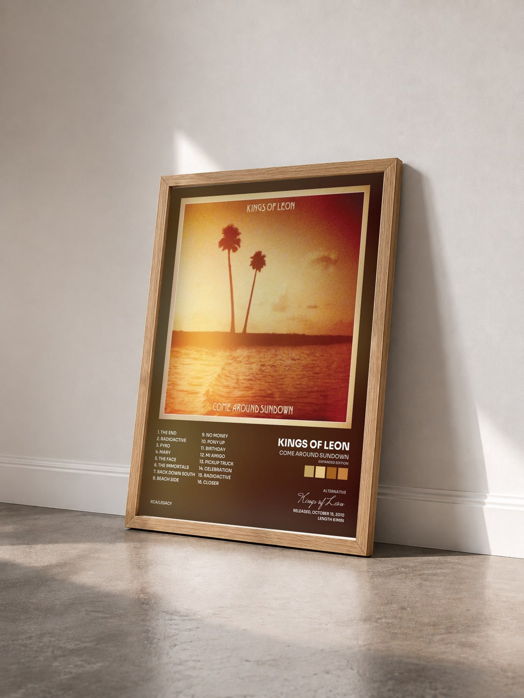 #bois Tableau de l'album Come Around Sundown (Expanded Edition) de Kings of Leon vu de trois quarts, cadre en bois brut