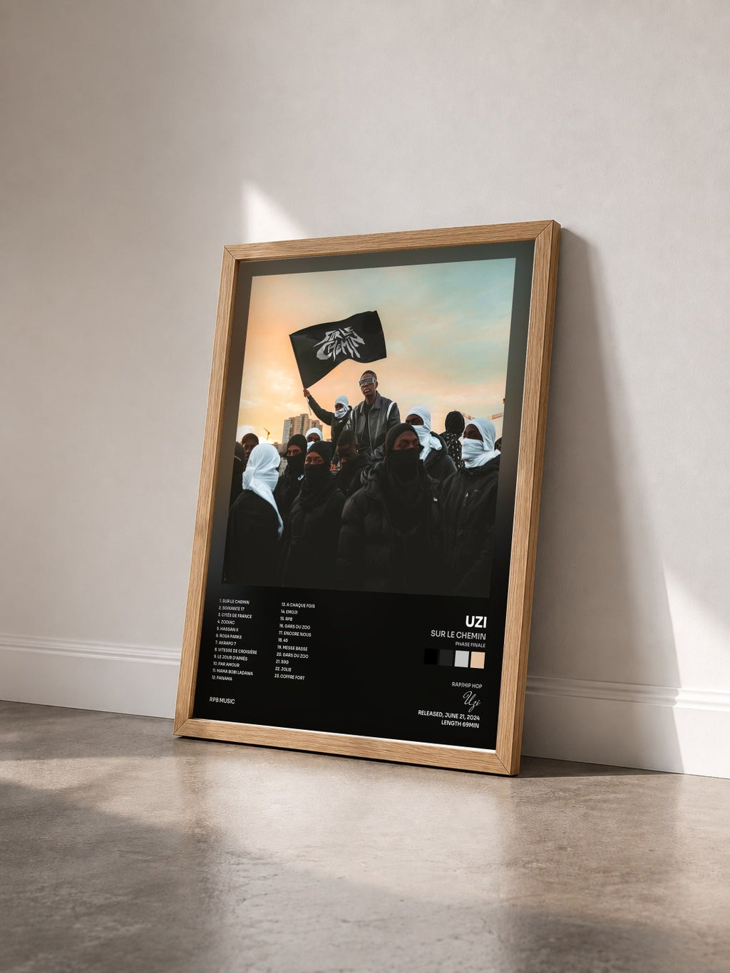 #bois Tableau de l'album SUR LE CHEMIN (Phase finale) de UZI vu de trois quarts, cadre en bois brut