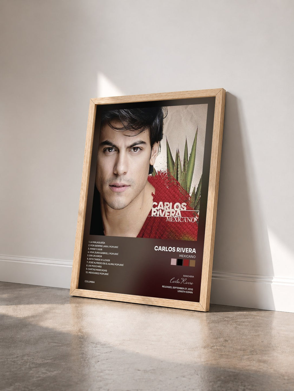 #bois Tableau de l'album Mexicano de Carlos Rivera vu de trois quarts, cadre en bois brut