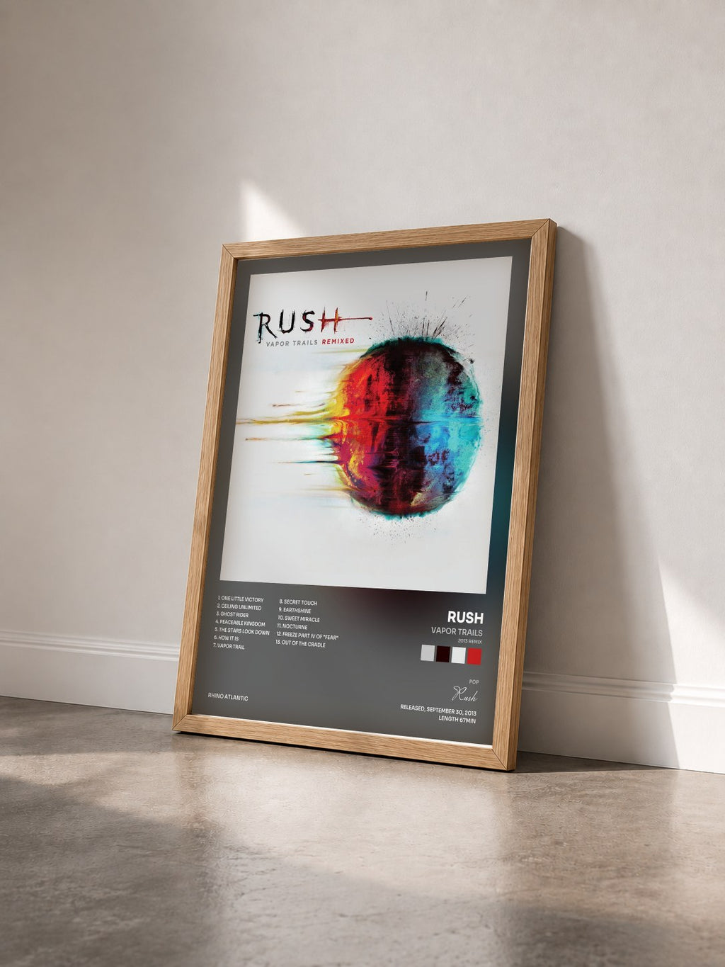 #bois Tableau de l'album Vapor Trails (2013 Remix) de Rush vu de trois quarts, cadre en bois brut