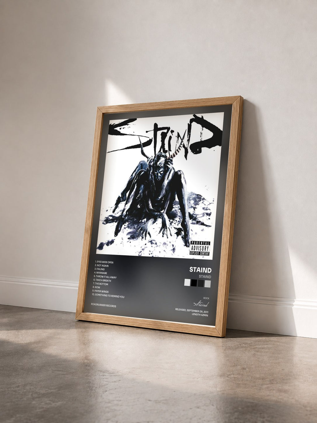 #bois Tableau de l'album Staind de Staind vu de trois quarts, cadre en bois brut