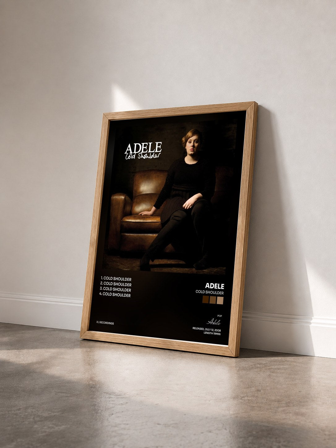 #bois Tableau de l'album Cold Shoulder de Adele vu de trois quarts, cadre en bois brut