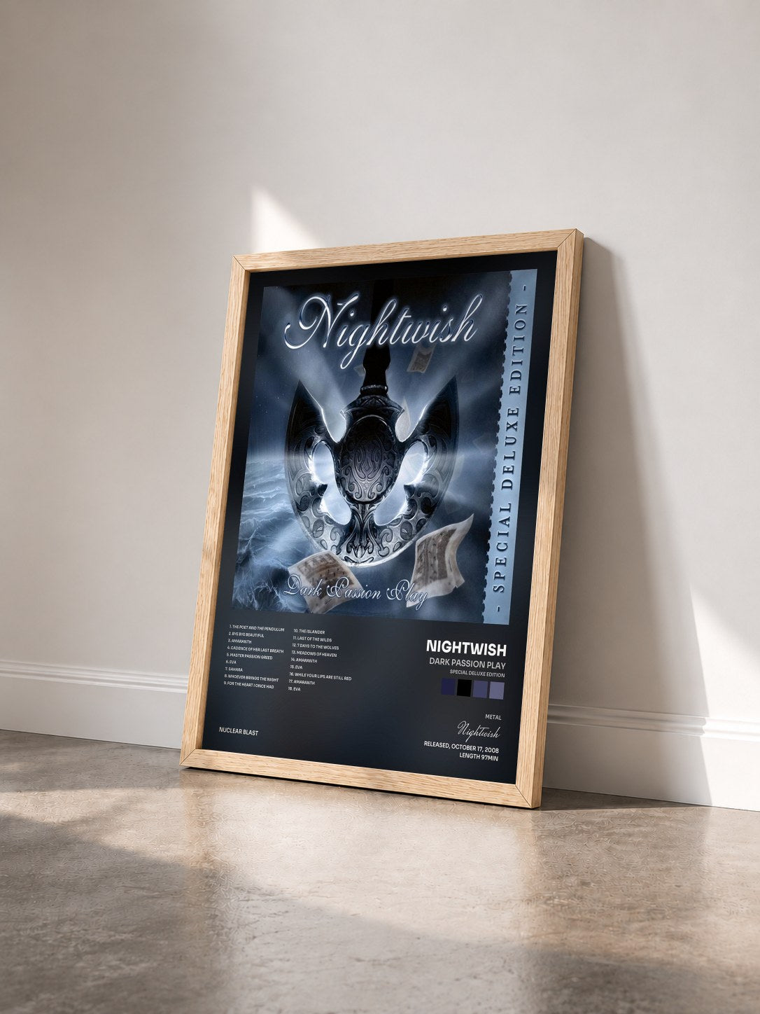 #bois Tableau de l'album Dark Passion Play (Special Deluxe Edition) de Nightwish vu de trois quarts, cadre en bois brut