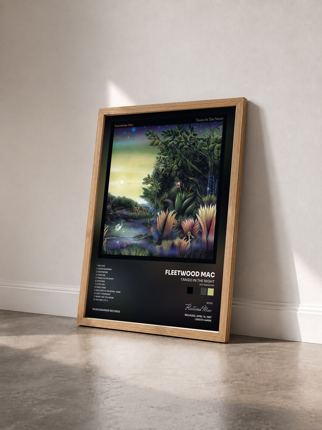 #bois Tableau de l'album Tango in the Night (2017 Remaster) de Fleetwood Mac vu de trois quarts, cadre en bois brut