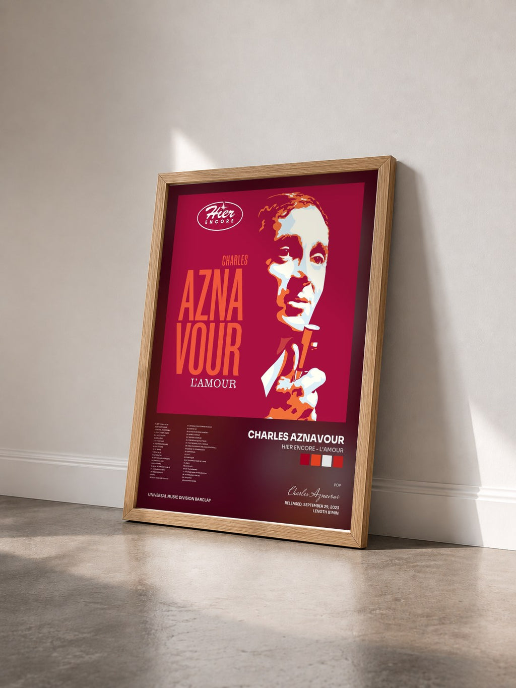 #bois Tableau de l'album Hier encore - L'amour de Charles Aznavour vu de trois quarts, cadre en bois brut
